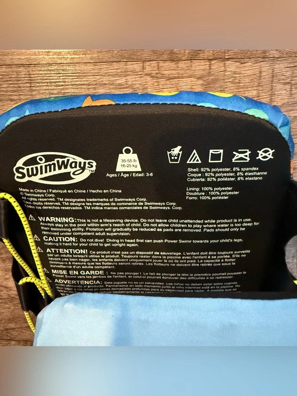 SwimWays Power Swimr Kids Step 3 Float Vest Blue Monster Medium 35-55 Pounds